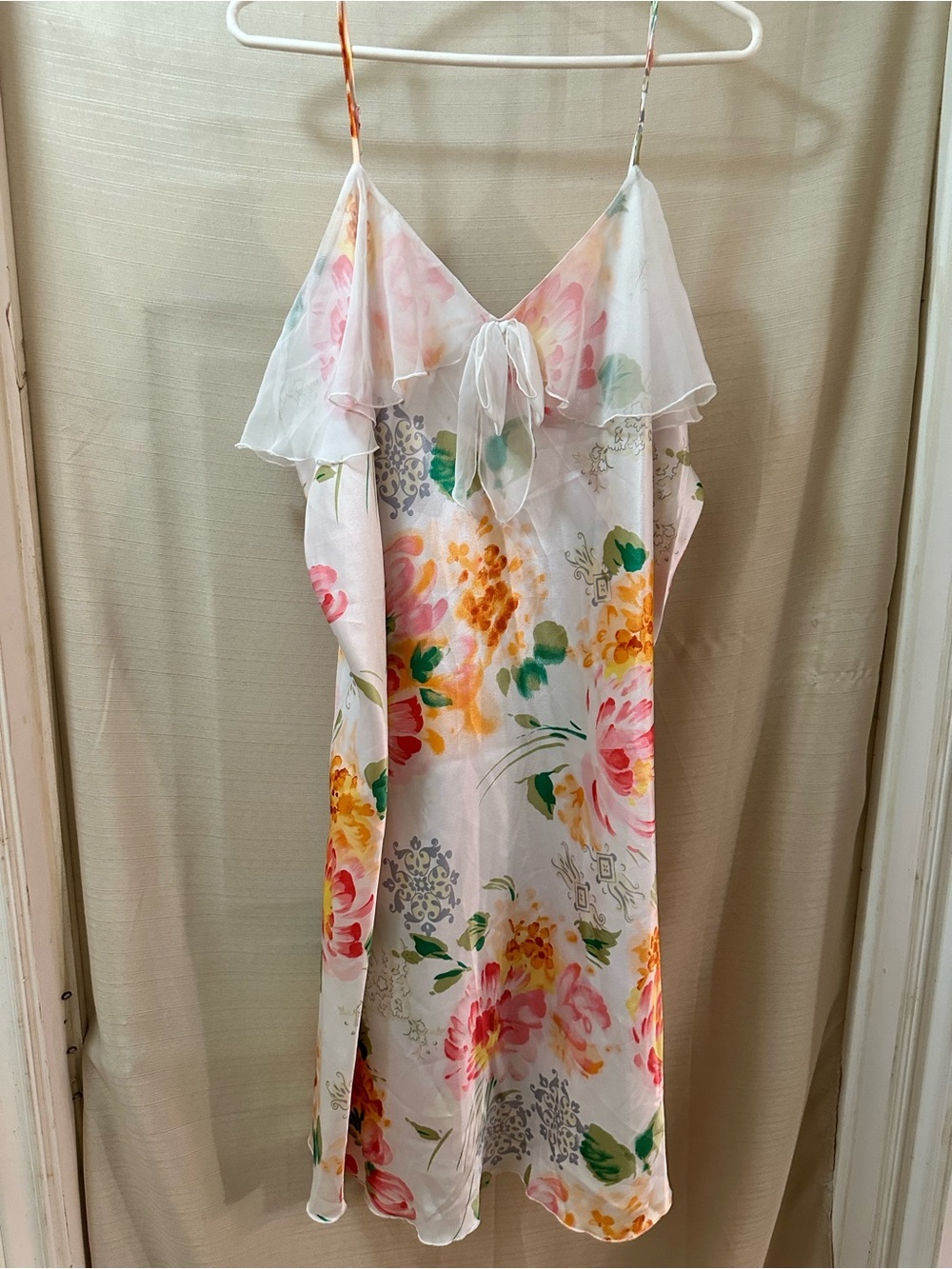 Solange Floral Chiffon Slip Dress Plus Size 26/28 Watercolor Ruffle Sundress